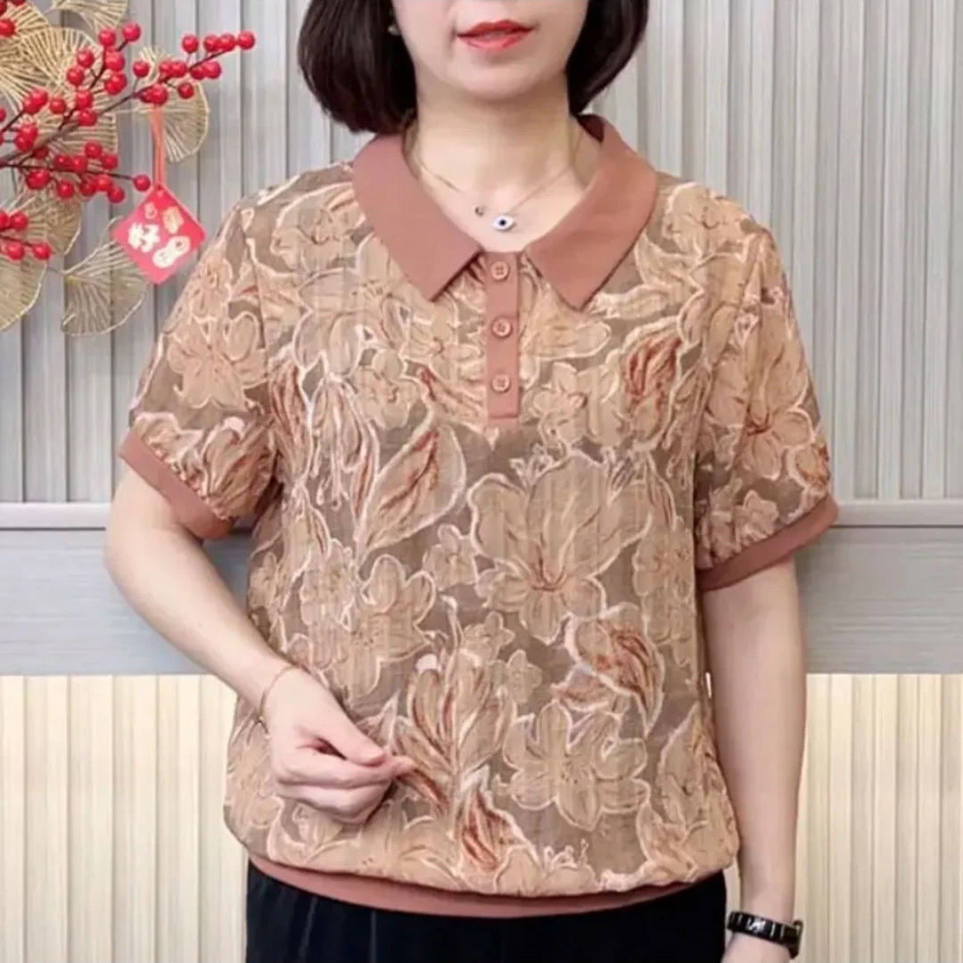 中老年夏季新款短袖气质大码妈妈装透气显瘦气质百搭印花T恤