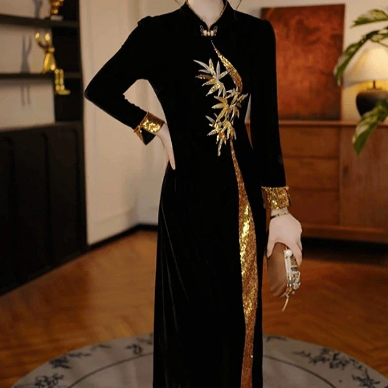 连衣裙2025秋新款显瘦新中式国风连衣裙5694#