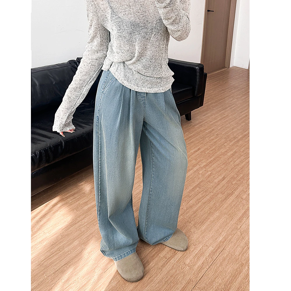 莱赛尔天丝阔腿软牛仔裤女2025夏季薄款高腰宽松直筒新款白色裤子