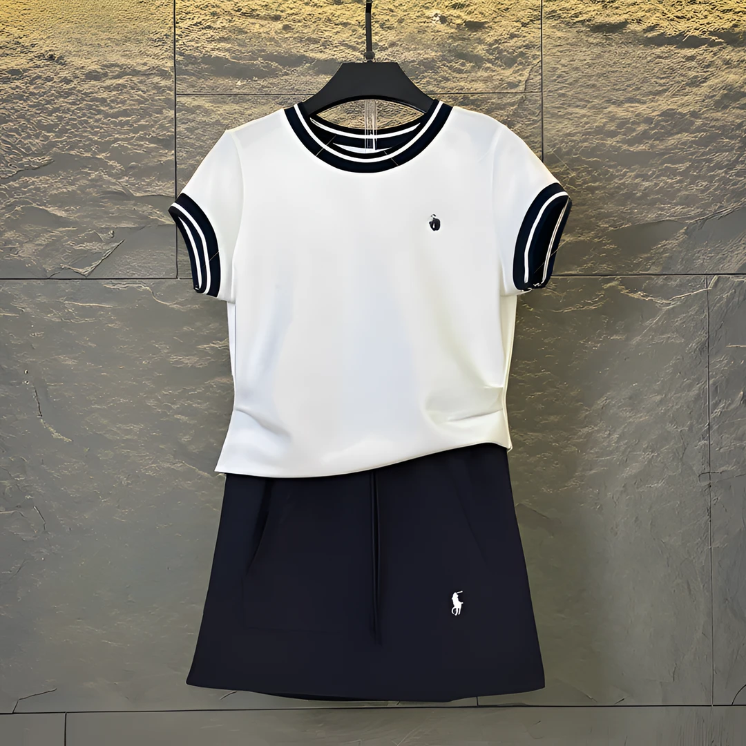 <减龄系列>丨<小马刺绣>宽松版夏季百搭T恤短裙套装休闲上衣短袖