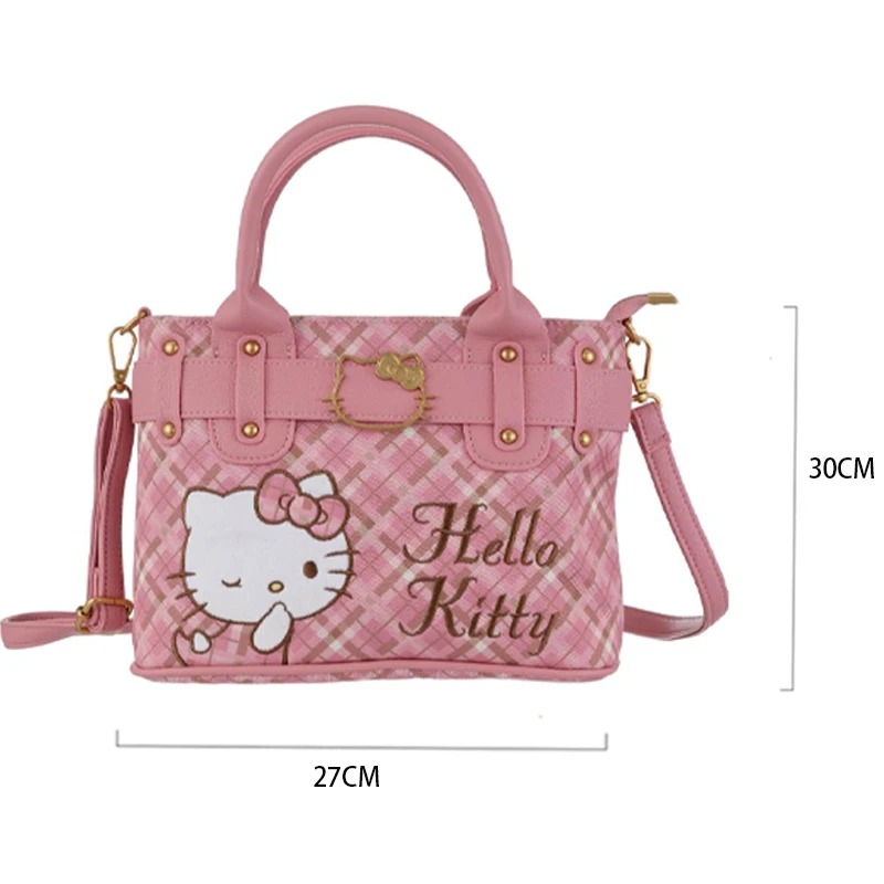 三丽鸥家族复古格纹系列斜挎托特包（粉色）-Hello Kitty款