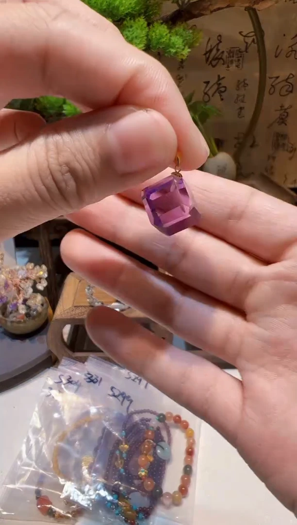 吊坠(不含链)18K金镶嵌水晶手饰@@