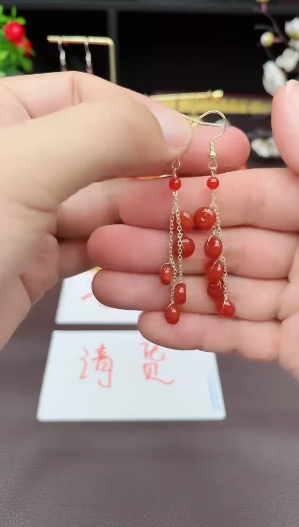 玛瑙/玉髓耳饰银S925镶嵌208000