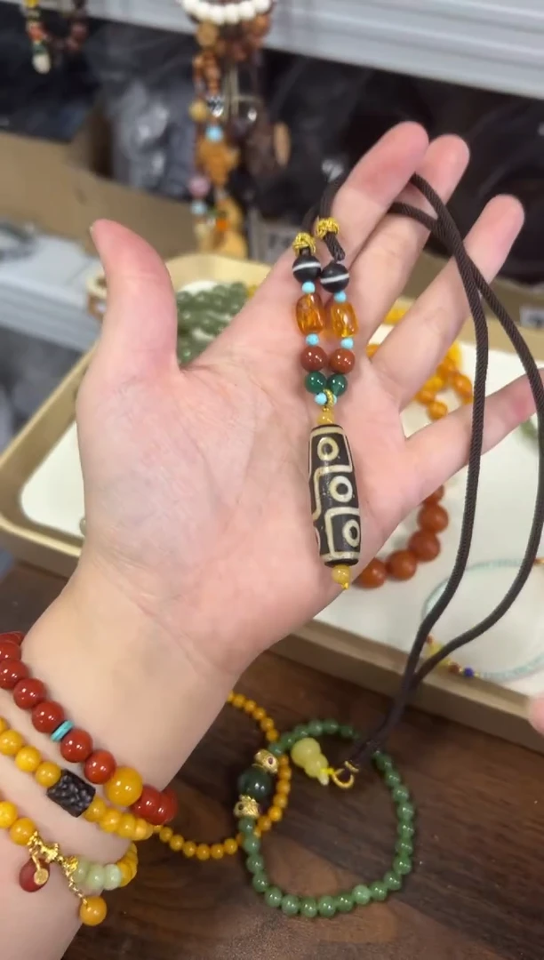 玛瑙/玉髓颈饰未镶嵌火供九眼玛瑙珠项链[0268]