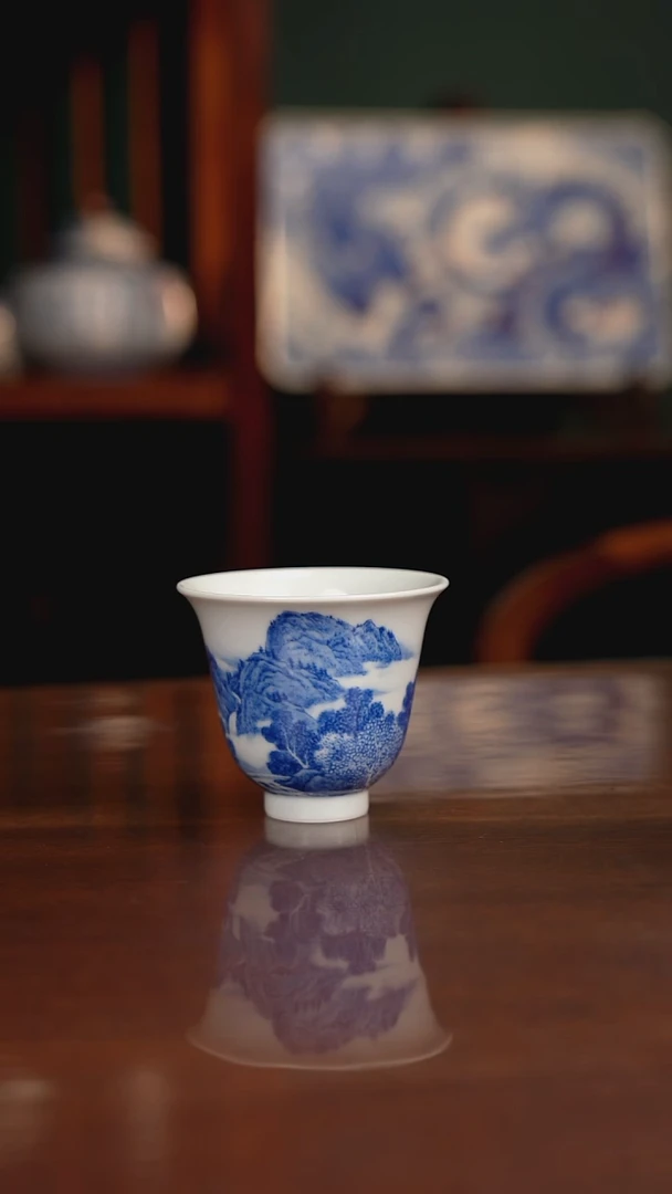 晓月窑青花山水主人杯
