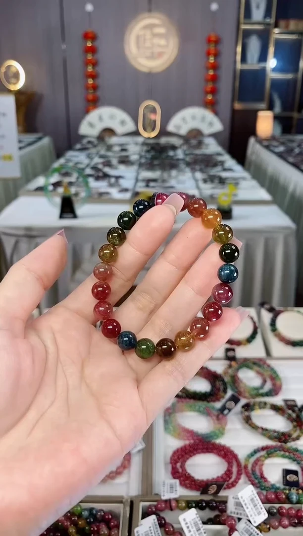 未镶嵌透体老矿碧玺彩虹单圈手串8mm+碧玺hon多样性发货一条