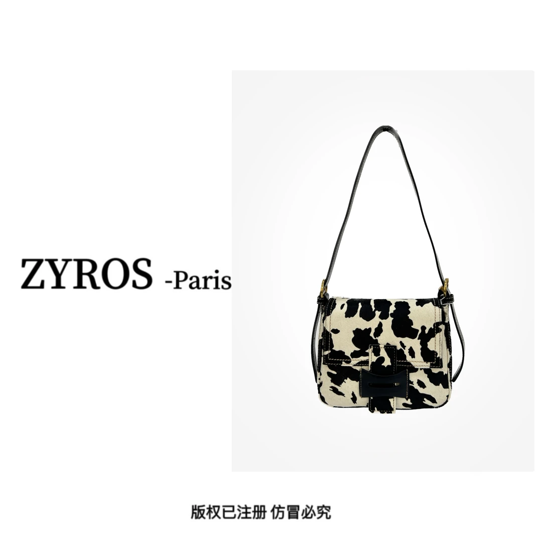 ZYROS/秋冬新款奶牛拼色高级感简约时尚百搭单肩斜挎公文包女338