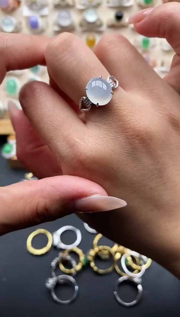 银S925镶嵌戒指翡翠缅甸天然A货翡翠111  3-3