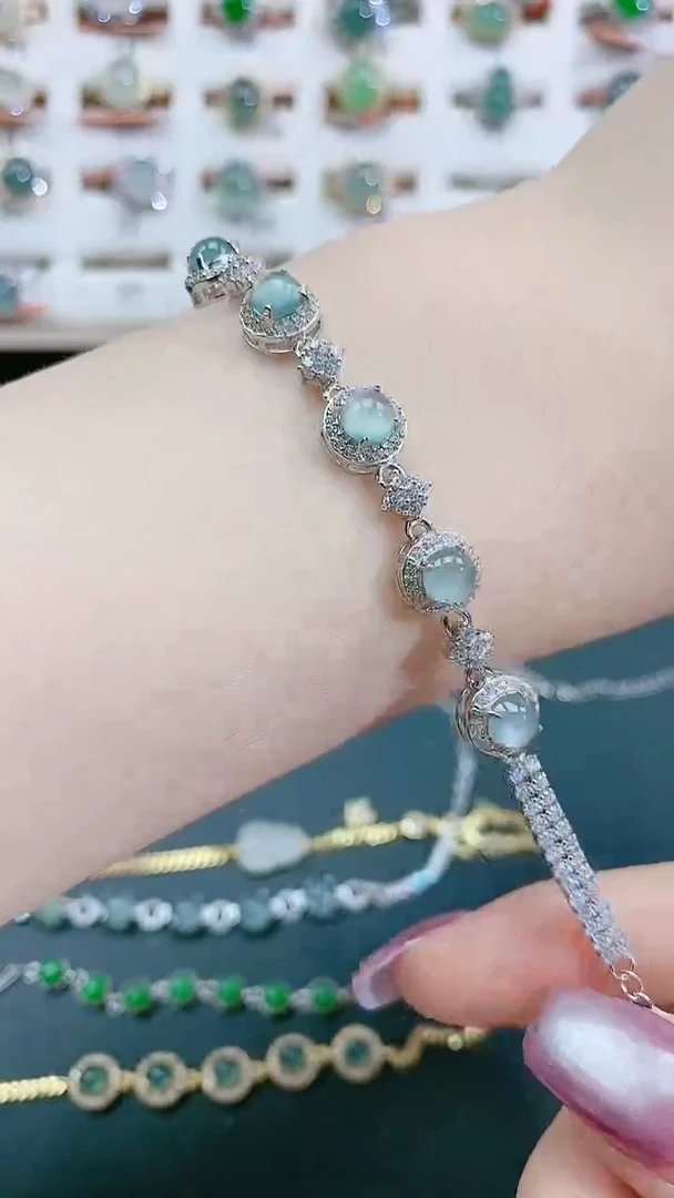 手链翡翠银S925镶嵌天然翡翠