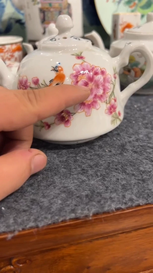 摆件瓷摆件瓷摆件粉色小鸟手把壶