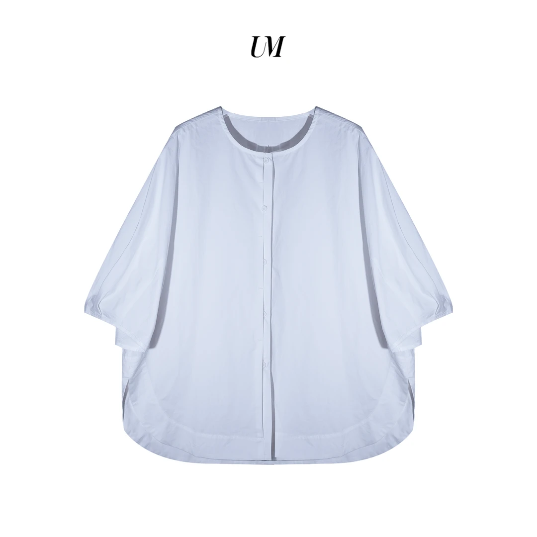 【U.M】圆领纯棉60S砂洗短袖衬衫宽松显瘦