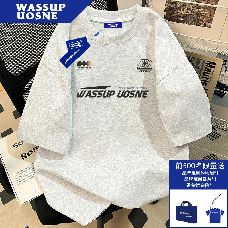 WASSUP UOSNE重磅纯棉短袖T恤男生夏季潮牌宽松半袖上衣2025新款