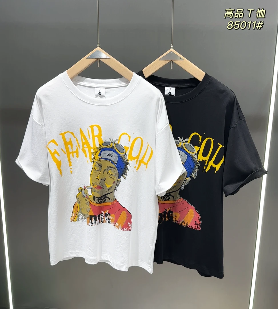 【2025.双面液氨】潮牌美式大印花宽松T恤夏季圆领情侣款短袖85011