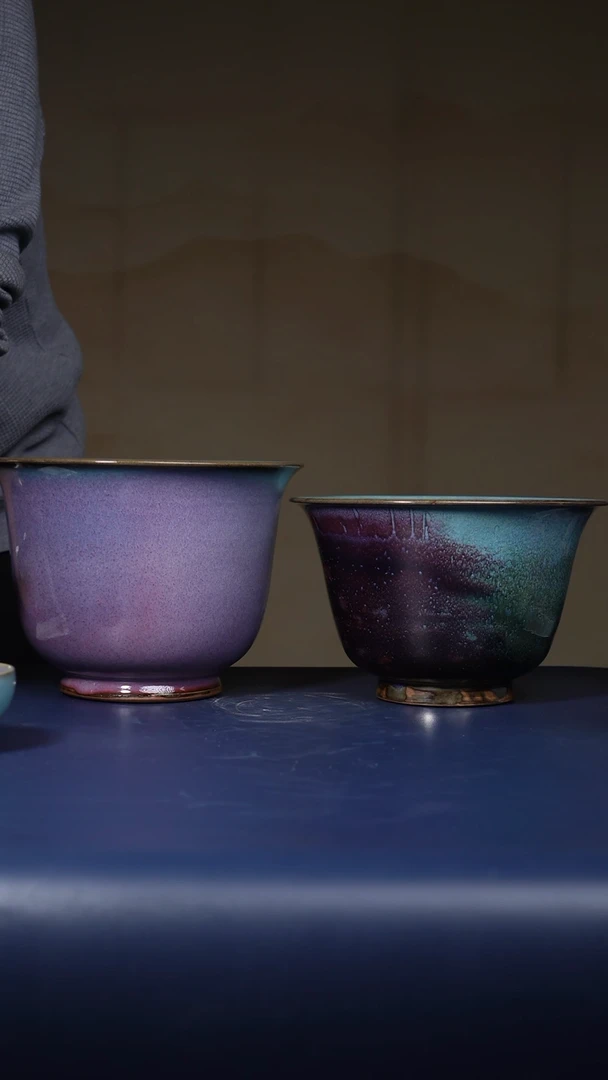 【闪购商品】摆件钧瓷窑变仰钟式花盆一对