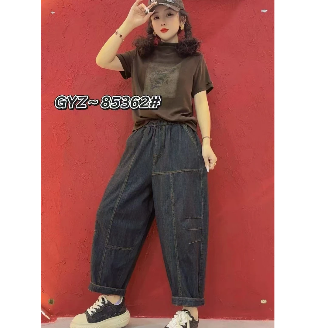 22【成姐甄选】女夏新品复古洋气百搭高腰九分牛仔裤宽松显瘦