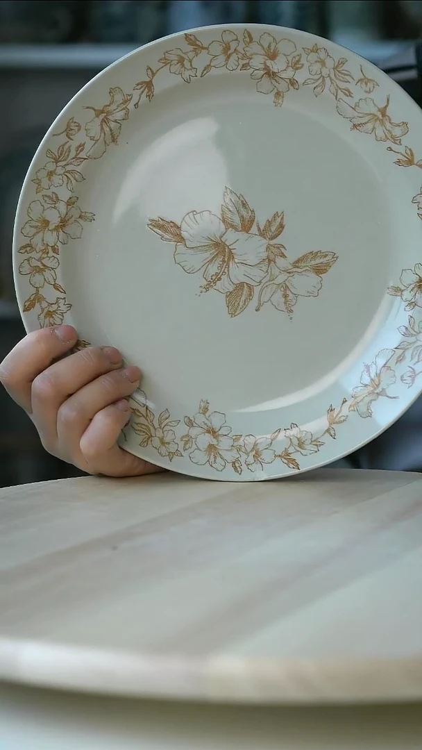 微瑕中古复刻棕色桃花餐盘23@4-2@