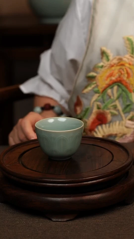 瓷片仿古天青小莲心杯50ml 微瑕 不带礼盒