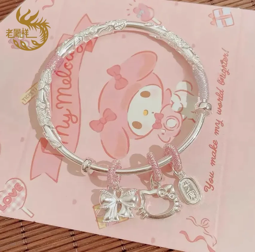 老凤祥款镯繁花似锦Kitty猫纯银手镯纯银镯子情人节送女友礼物