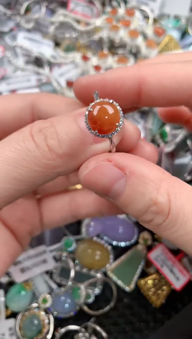 银S925镶嵌戒指翡翠666--9