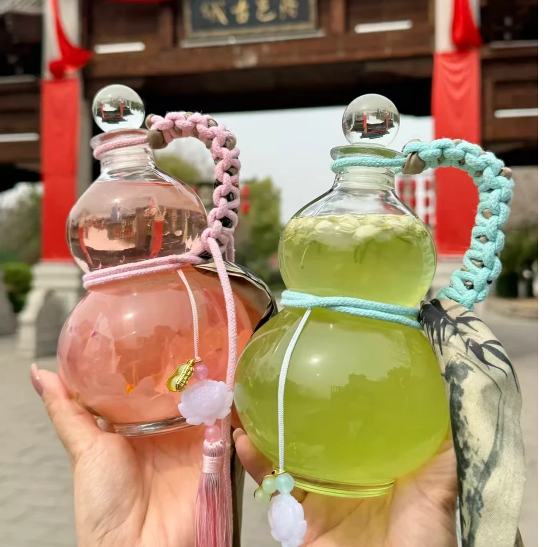 新款网红葫芦空瓶水壶国风提绳泡酒瓶人参瓶子创意瓶子奶茶咖啡杯