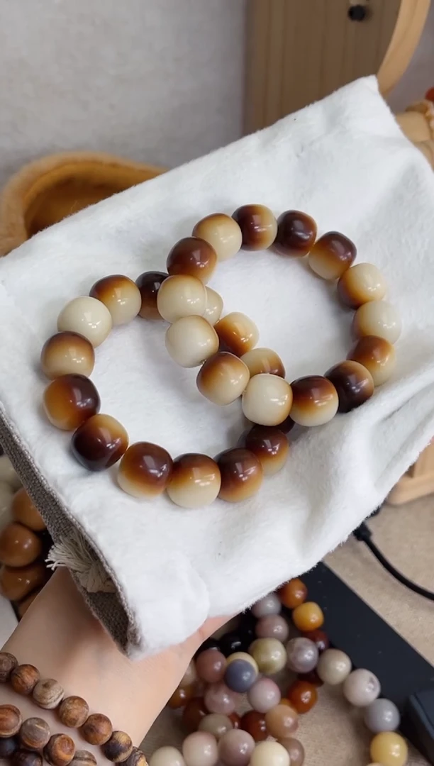 菩提根/象牙果手串w58炭烧干磨桶珠15*16手串