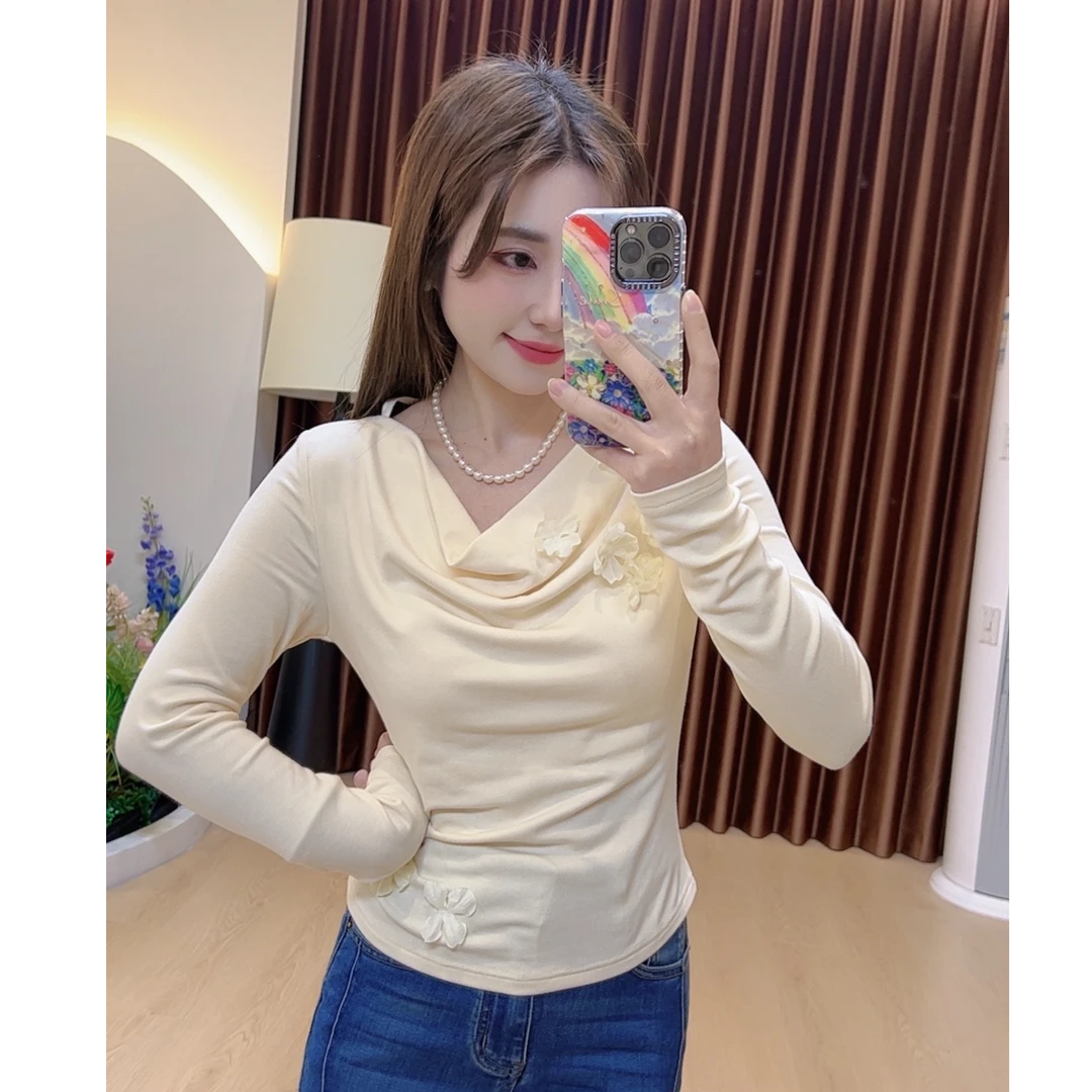 奈奈妮【春天里】长袖T恤修身显瘦气质时尚百搭设计感6048