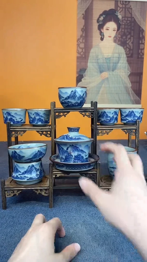 陶瓷景德镇釉下青花八件套