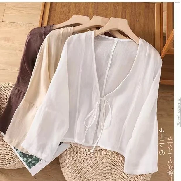 【清货+运费险】中国风防晒棉麻开衫宽松文艺薄款带短外套上衣V316