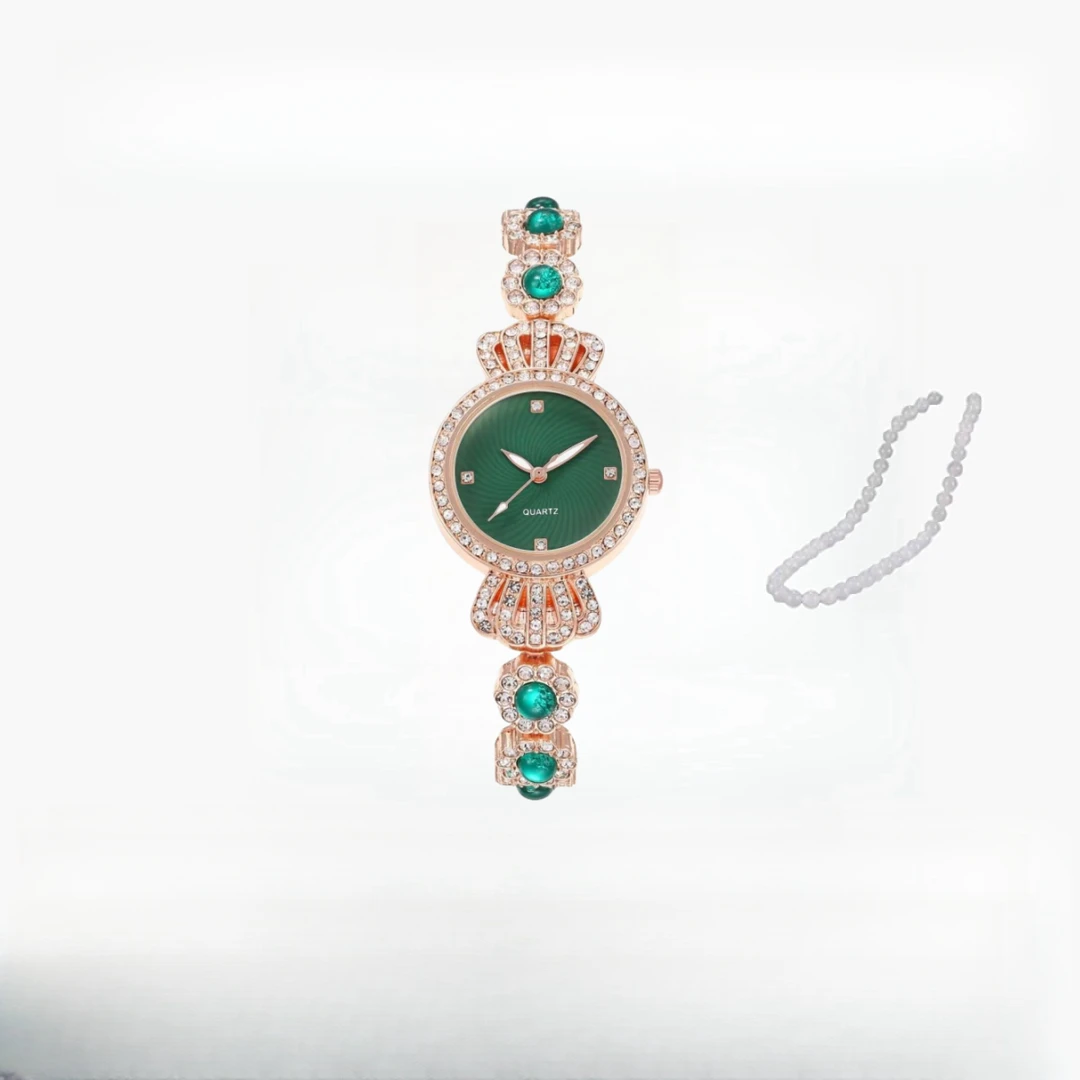 BDH气质时尚女士清新绿色小皇冠轻奢腕表BDH组合装赠白色项链