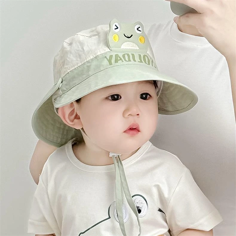宝宝防晒帽夏季儿童渔夫可拆卸披肩男女婴儿卡通大帽檐太阳遮阳帽