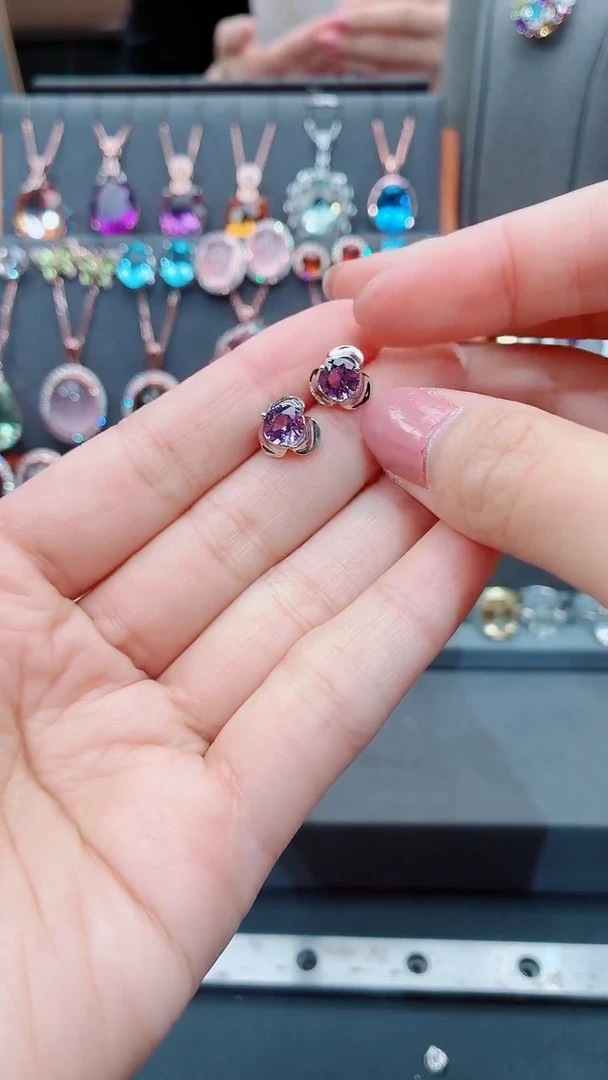 银S925镶嵌耳饰水晶水晶耳饰