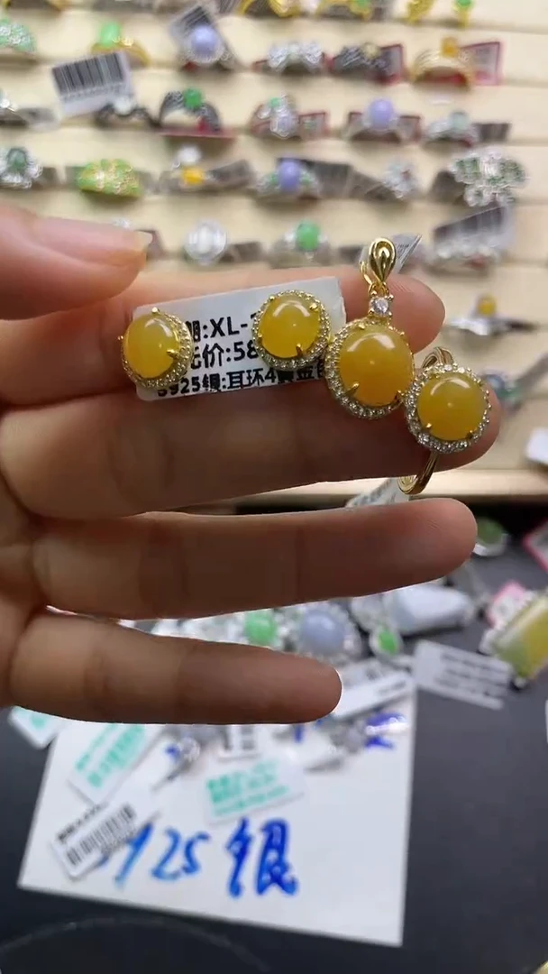 银S925镶嵌戒指翡翠翡翠 蛋面 银S925镶嵌