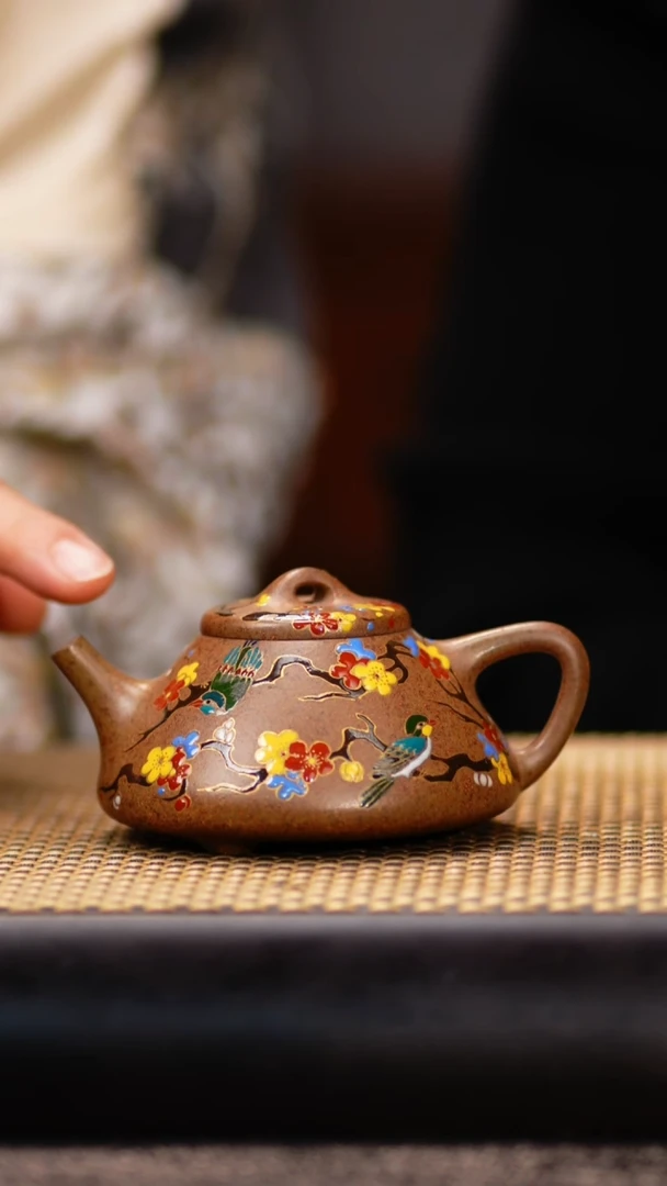 QMJ117段泥 珐琅石瓢（花鸟）