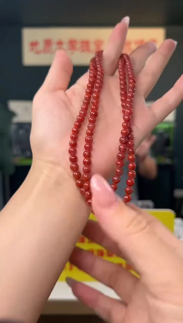 项链未镶嵌南红玛瑙南红玛瑙冰飘火焰纹圆珠长链5.5-6mm