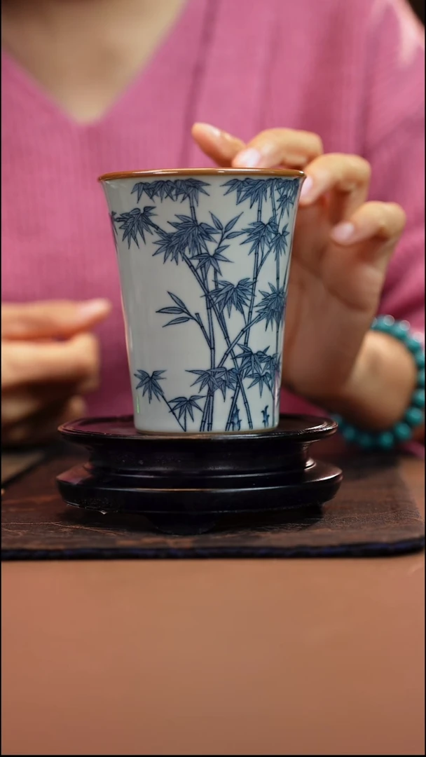 气窑 玉石青 小蛮腰 竹纹可乐杯