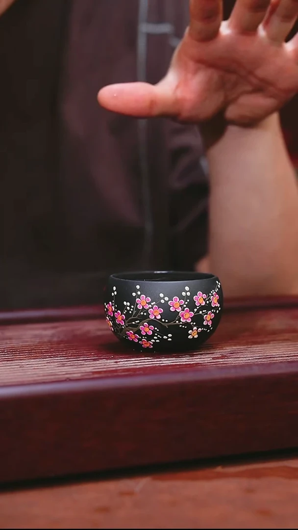 紫砂公道杯宜兴原矿紫砂  石磺梅花