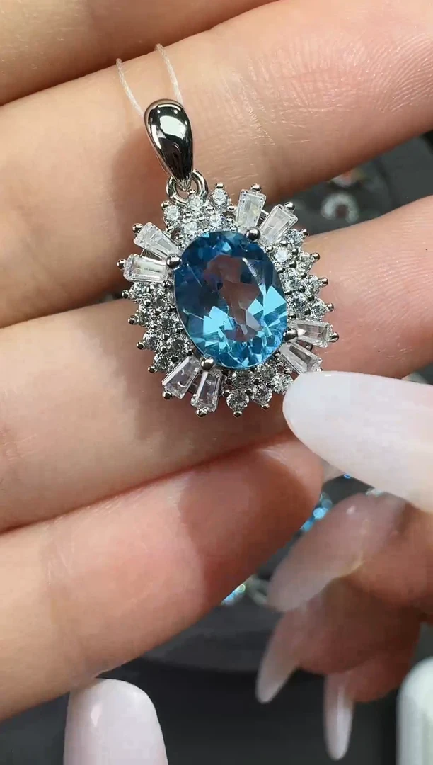 吊坠(不含链)银S925镶嵌托帕石【七天鉴赏期】