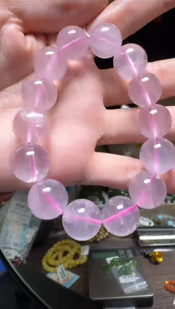 【闪购商品】芙蓉石手串未镶嵌《樱花之恋》粉晶圆珠15-16mm
