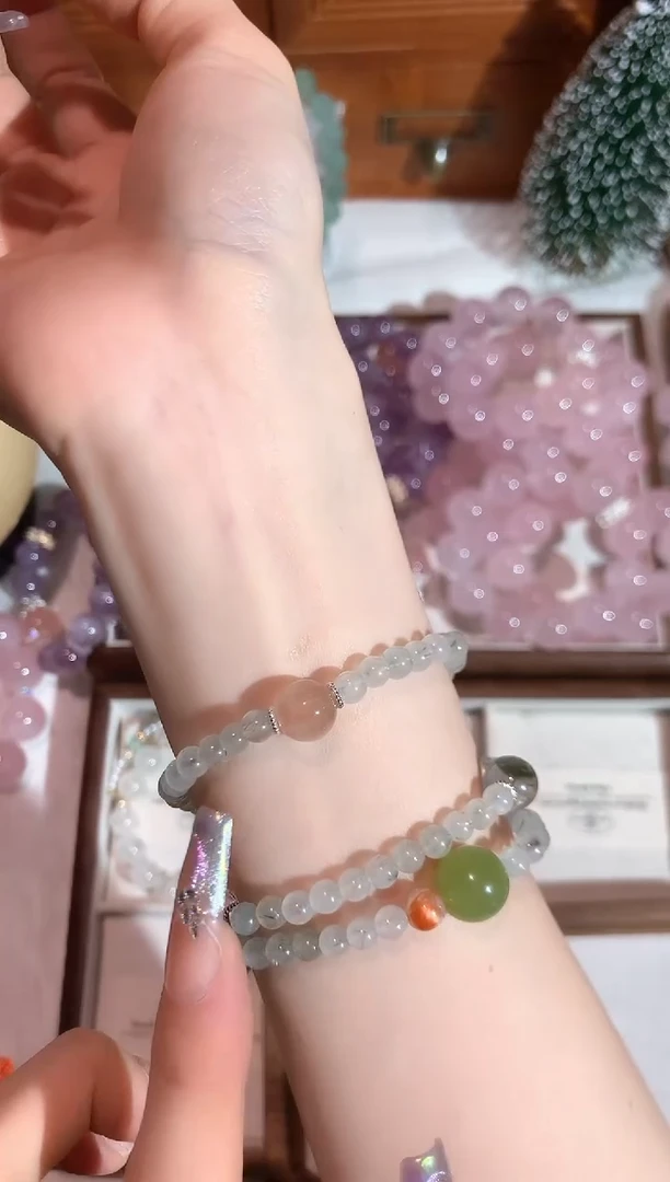 【闪购商品】水晶手链合金绿发晶三圈水晶手串