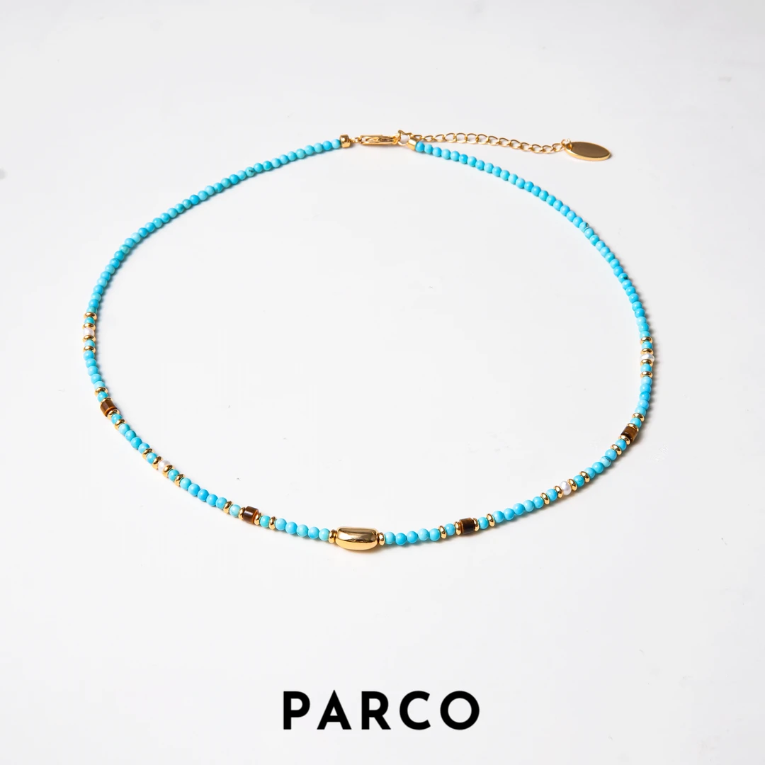 铜合金项链 TE218 罗威蓝色串珠项链