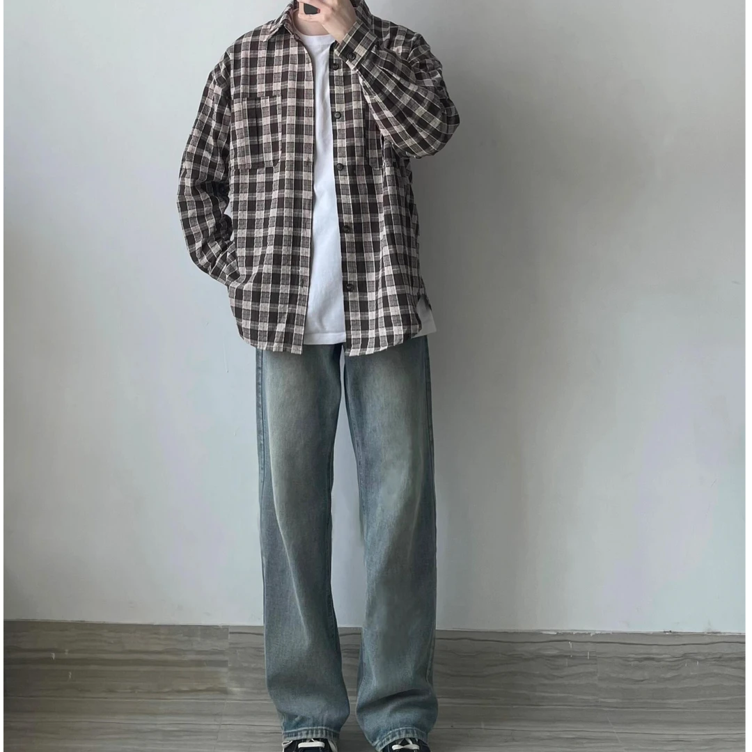 男生秋冬穿搭个性 cleanfit 小众高级感高知感外套牛仔裤套装79