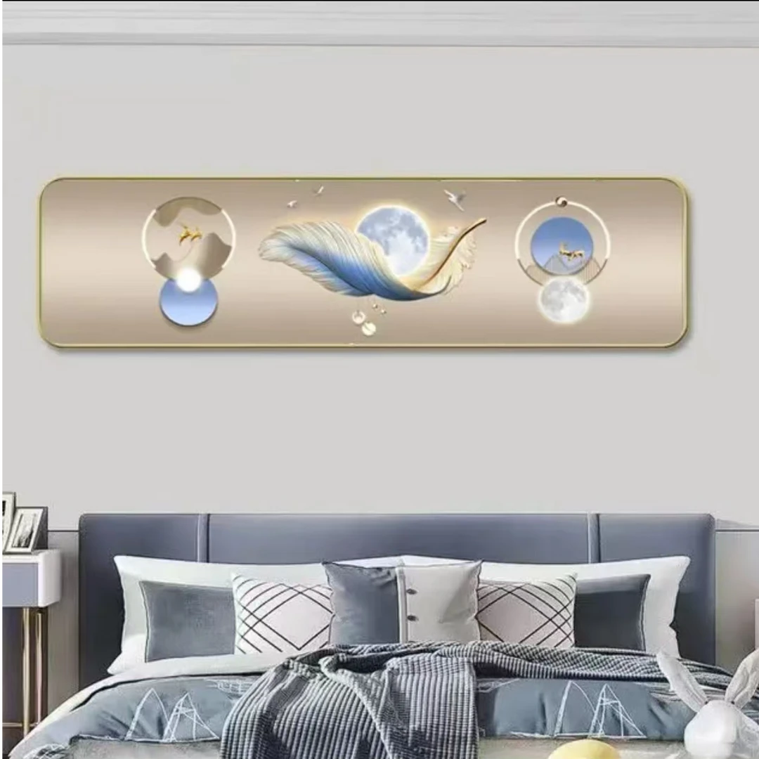 U017高端床头晶瓷镶钻装饰画主次卧室挂画婚房羽毛温馨床头挂画