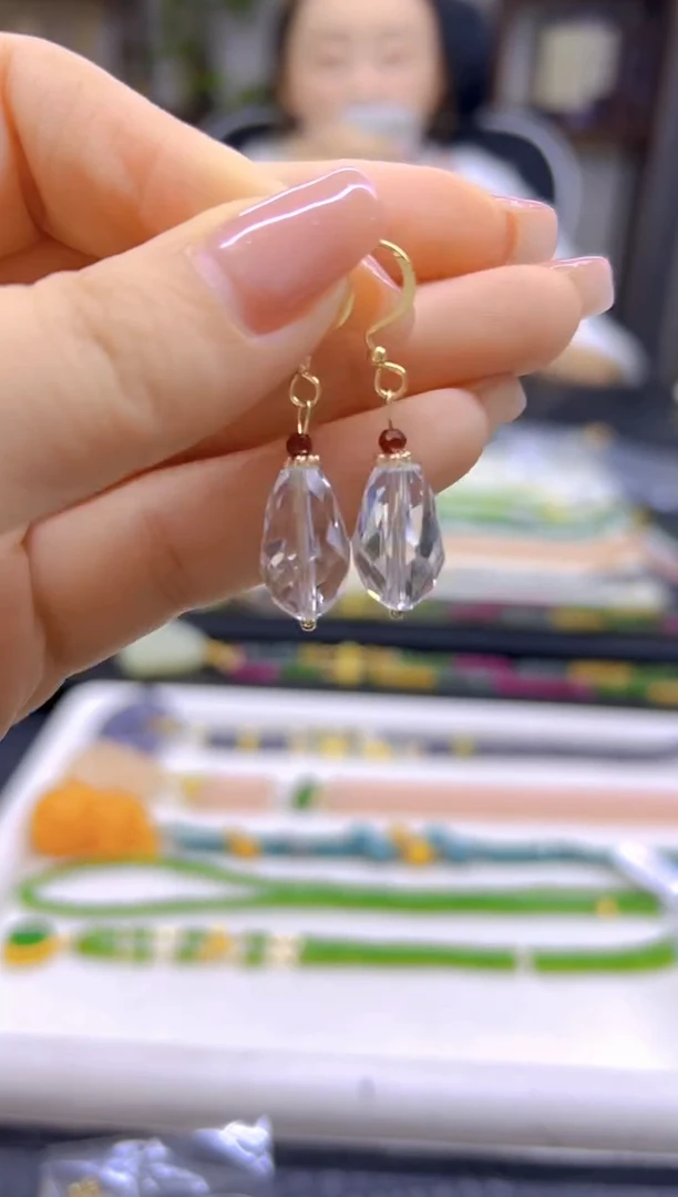 水晶耳饰14K金镶嵌DIY款E812