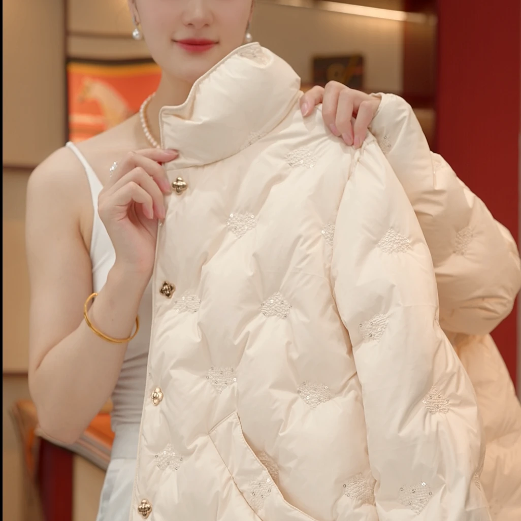 XA-【月光授白】2025新款亮片爱心线绣直充羽绒服