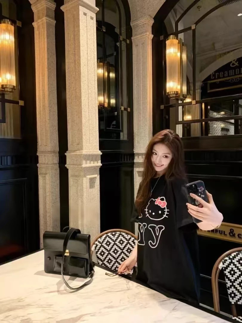 美式高街HelloKitty凯蒂猫短袖t恤女夏季宽松情侣纯棉半袖上衣潮