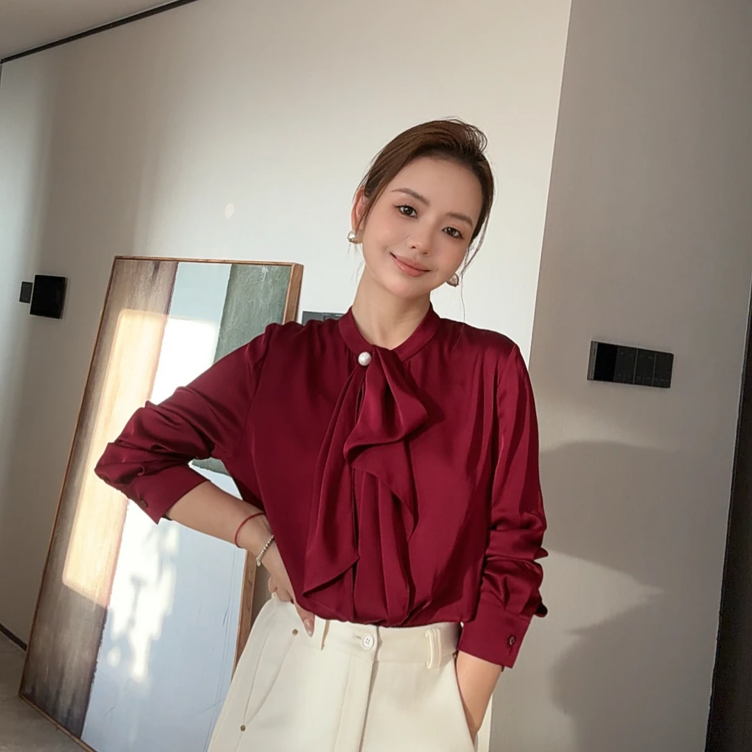 《叶子妃》22姆米重磅桑蚕丝衬衫女人味真丝上衣秋冬内搭衬衣 L025