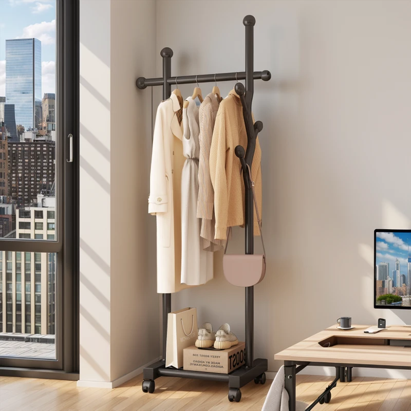 办公室衣帽架卧室落地挂衣架家用晾衣架小型可移动简易挂衣服架子