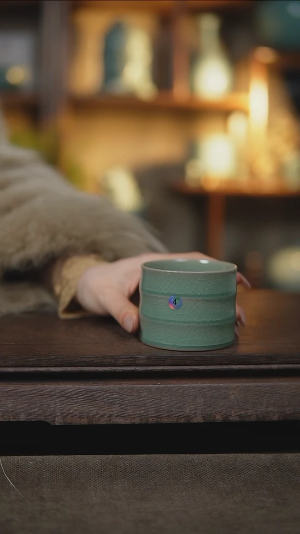 【闪购商品】杯仿古翡翠绿竹节杯瑕4