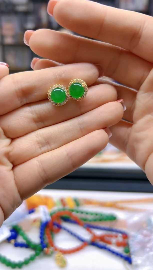 【闪购商品】翡翠耳饰14K金镶嵌耳钉E459