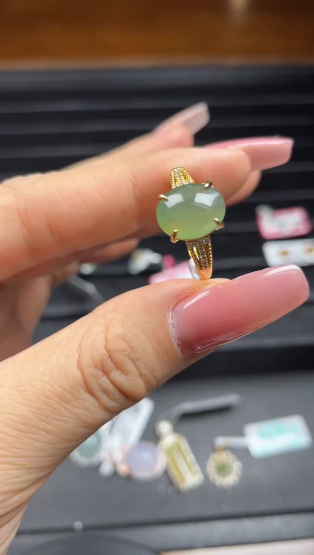 银S925镶嵌戒指翡翠天然翡翠A货